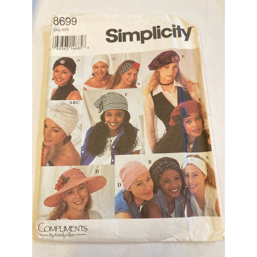 Simplicity 8699 Randy Allen Misses Hats Turbans Berets Caps Sewing Pattern 1993